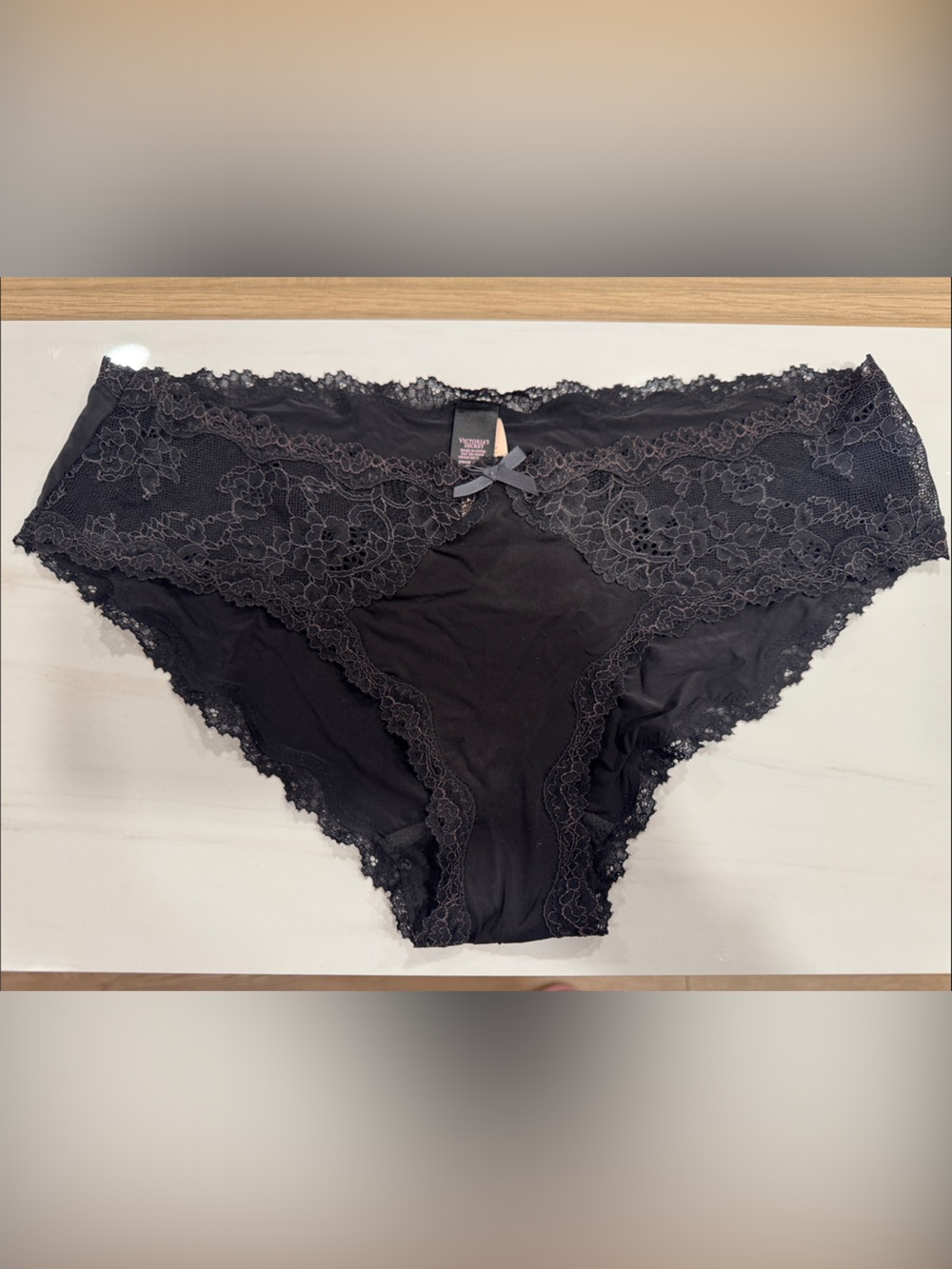 Victoria's Secret Black Lace Hipster with Sheer Floral Trim